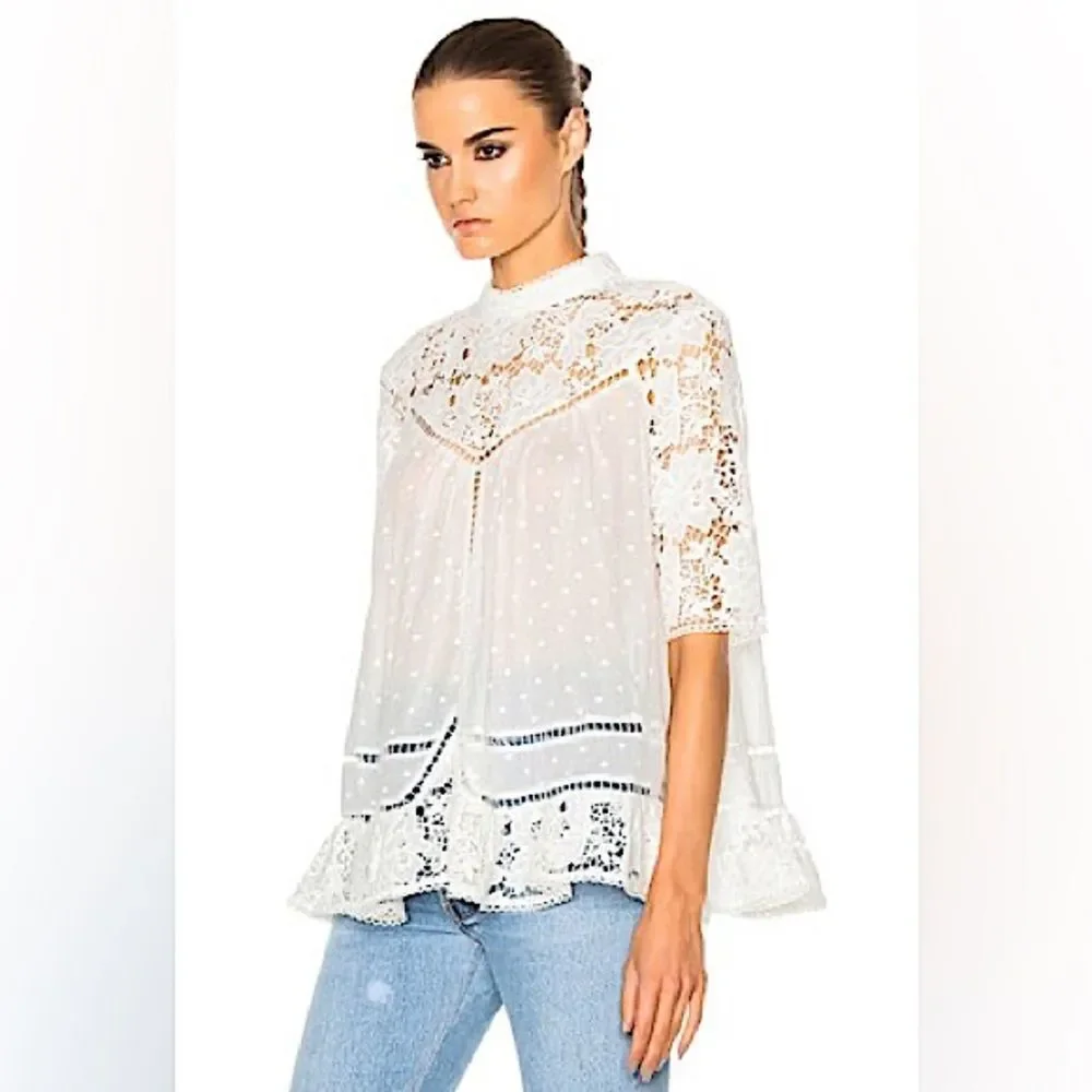 Zimmermann Caravan Embroidered Smock Top in Ivory White Crochet Lace Boho - Picture 4 of 14